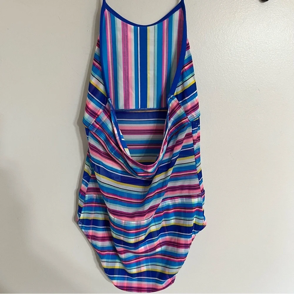 NWT Girls‎ Gossip Girl 1 Piece Swimsuit Striped With Sheer Belly Area Size 8